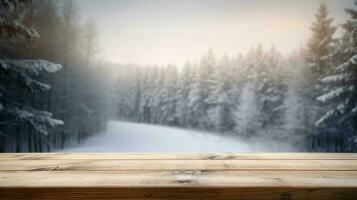 vuoto di legno tavolo inverno freddo. creare ai foto