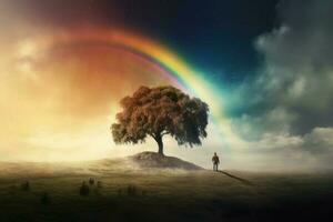 arcobaleno natura vicino albero. creare ai foto