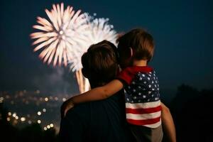 americano indipendenza giorno fuochi d'artificio cielo. creare ai foto