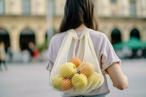 indietro Visualizza donna riutilizzabile maglia Borsa. creare ai foto