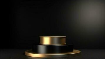 d'oro podio su nero sfondo. 3d rendering, 3d illustrazione. foto
