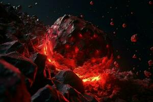 asteroide rosso cinematico esplosione. creare ai foto