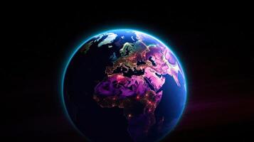 colorato pianeta terra Visualizza a partire dal spazio viola raggiante leggero generativo ai foto