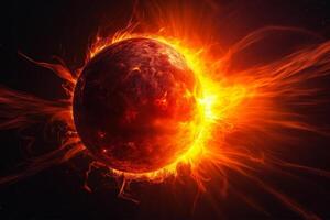caldo sole nel spazio, solare razzi magnetico tempeste generativo ai foto