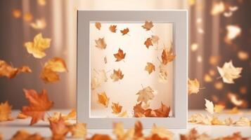 bianca telaio con autunno le foglie. illustrazione ai generativo foto