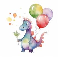 carino acquerello compleanno dino. illustrazione ai generativo foto