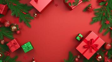 rosso Natale vacanza sfondo. illustrazione generativo ai foto