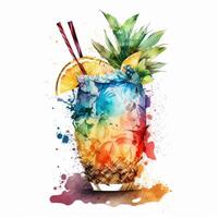 acquerello tropicale cocktail. illustrazione ai generativo foto