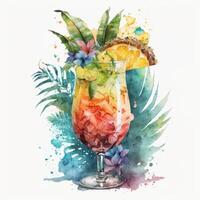 acquerello tropicale cocktail. illustrazione ai generativo foto