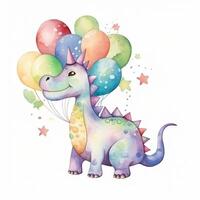 carino acquerello compleanno dino. illustrazione ai generativo foto