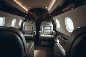 interno di lussuoso privato Jet illustrazione ai generativo foto