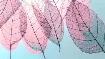 rosa autunno le foglie su blu sfondo. illustrazione ai generativo foto