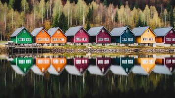 riga di colorato di legno case. illustrazione ai generativo foto