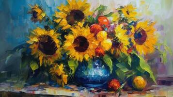 impressionista pittura girasoli mazzo. illustrazione ai generativo foto