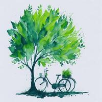 acquerello mondo bicicletta giorno eco verde trasporto concetto ai generato foto