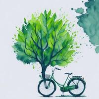 acquerello mondo bicicletta giorno eco verde trasporto concetto ai generato foto