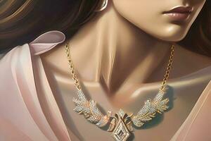 affascinante oro - un' sbalorditivo femmina modello indossare un' diamante collana foto