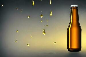 avvicinamento di un' freddo bottiglia di birra chiara su buio sfondo foto