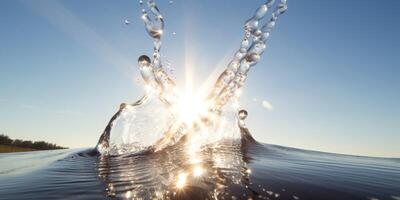 acqua spruzzo con sole splendente ai generato foto