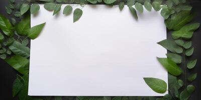 un' bianca carta su un' le foglie sfondo ai generato foto