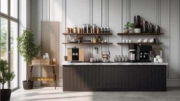 moderno lusso design bar con contatore e caffè espresso macchina. ai generato foto