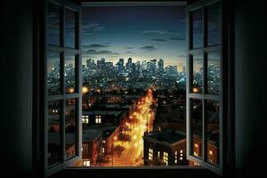 città notte Visualizza a partire dal il ufficio finestra ai generato foto