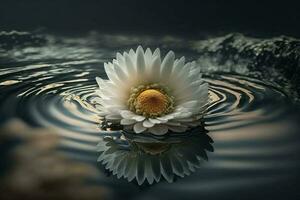 bianca fiore galleggiante su superiore di un' corpo di acqua ai generato foto
