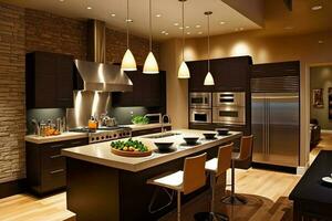 moderno cucina interno design ai generato foto