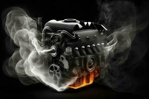 moderno auto motore su in profondità solido nero sfondo. neurale Rete generato arte foto
