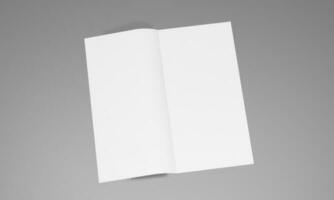 vuoto ritratto carta modello. opuscolo rivista, bianca variabile sfondo carta isolato su grigio bene per il tuo attività commerciale modello foto