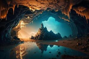Visualizza dentro il grotta, bellissimo scenario. neurale Rete ai generato foto