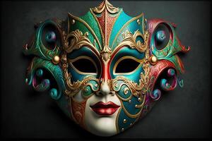 illustrazione, generativo ai multicolore carnevale maschera festa ispirato nel antico veneziano domino foto