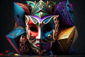 illustrazione, generativo ai multicolore carnevale maschera festa ispirato nel antico veneziano domino foto