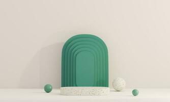 crema e verde pastello fondale parete 3d rendere Immagine modello sfondo di terrazzo podio. foto
