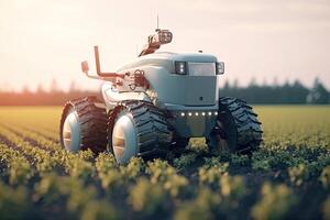 senza equipaggio robot Lavorando nel agricolo campo. generativo ai foto