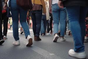 irriconoscibile persone folla a città strada. generativo ai foto