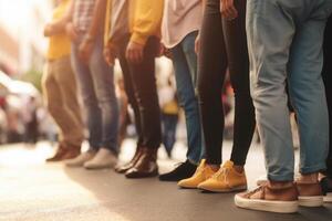 irriconoscibile persone folla a città strada. generativo ai foto