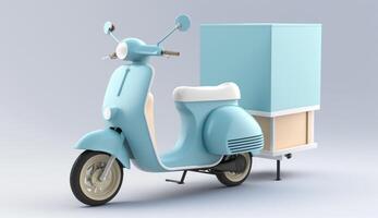 blu consegna scooter con un' scatola di cibo, generativo ai foto