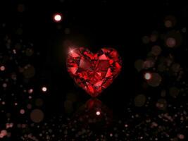 diamante rosso a forma di cuore, sfondo bokeh foto