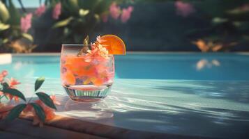 tropicale cocktail con ghiaccio di il piscina. generativo ai illustrazione foto