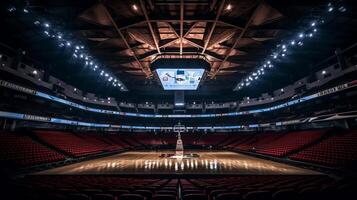 illuminato pallacanestro stadio. illustrazione ai generativo foto