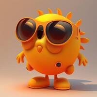 collezione di felice, sorridente, gioioso cartone animato stile sole personaggi per estate, vacanza design. cartone animato sole personaggio indossare occhiali da sole. generativo ai foto