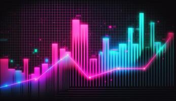 generativo ai, azione mercato grafico linee, finanziario grafico su tecnologia nel blu e rosa neon colori, finanziario fusione. tecnologia concetto, commercio mercato concetto. foto