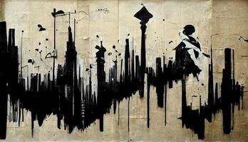 generativo ai, inchiostro nero strada graffiti arte su un' strutturato carta Vintage ▾ sfondo, ispirato di Banksy. foto