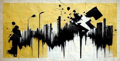 generativo ai, inchiostro nero strada graffiti arte su un' strutturato carta Vintage ▾ sfondo, ispirato di Banksy. foto