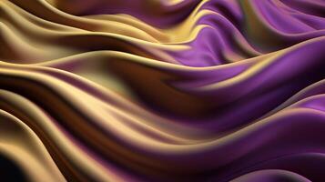 teorico fondazione con onda splendente oro e viola punto seta superficie. ai generato foto