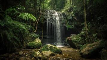 cascata nel un' tropicale selvaggio. creativo risorsa, ai generato foto