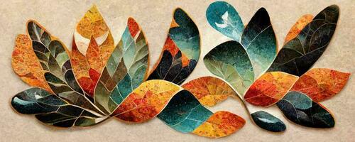 artistico colorato mosaico modello autunno foglia. collage contemporaneo Stampa con di moda decorativo mosaico modello con diverso colori. astratto floreale biologico sfondo sfondo illustrazione foto