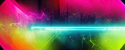 illustrazione di gioco sfondo astratto, cyberpunk stile di gamer sfondo, neon splendore leggero di fantascienza. raggiante iridescente neon luci per tutti e due leggero e buio sfondi. generativo ai foto