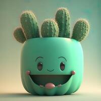 collezione di felice, sorridente, gioioso cartone animato stile sole personaggi per estate, vacanza design. cartone animato cactus sorridente avatar generativo ai foto
